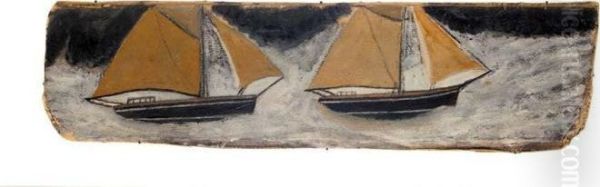 Two Sailing Boats Oil Painting by Alfred Wallis