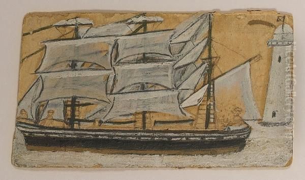 Sailing Ship And Lighthouse Oil Painting by Alfred Wallis