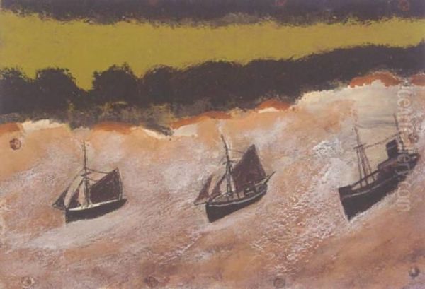 Yachts And Steamer Offshore Oil Painting by Alfred Wallis