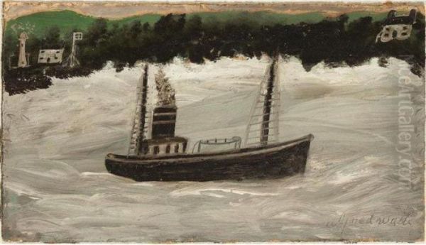 Trawler At Sea Oil Painting by Alfred Wallis