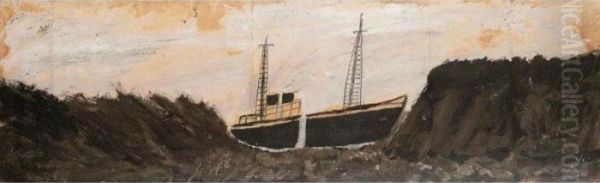 Steamer In Rough Sea Oil Painting by Alfred Wallis