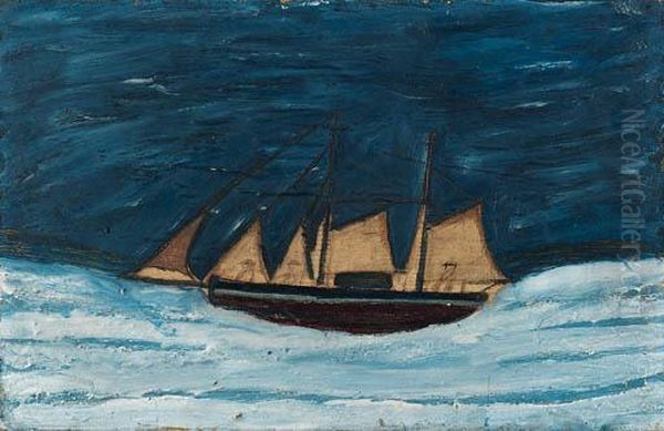 Schooner Against A Dark Sky Oil Painting by Alfred Wallis