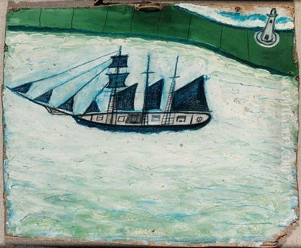 Ship And Lighthouse Oil Painting by Alfred Wallis