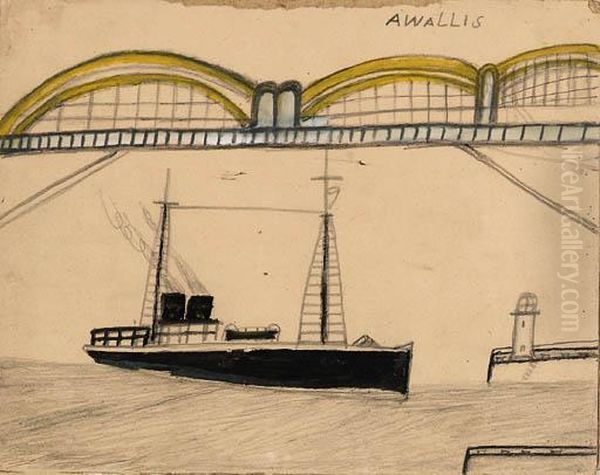 Saltash Bridge, Cornwall Oil Painting by Alfred Wallis