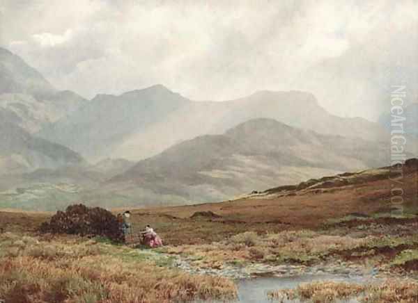 Country folk on a track with Cader Idris beyond Oil Painting by William Turner