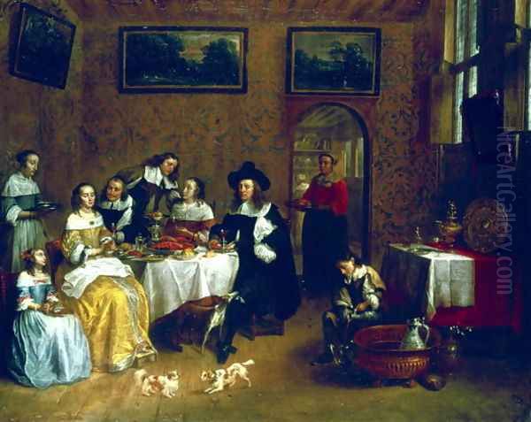 A Noble Family Dining Oil Painting by Gillis van Tilborgh