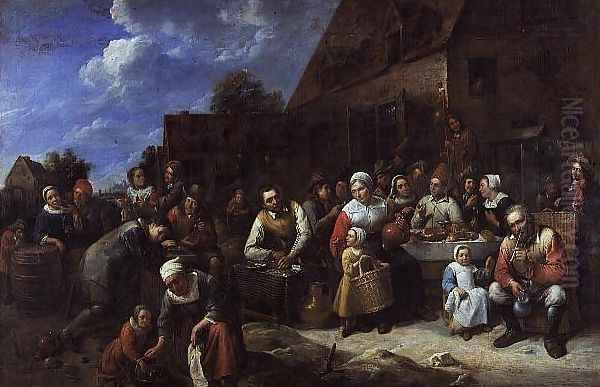 A Village Banquet Oil Painting by Gillis van Tilborgh