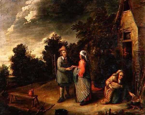 Peasants by a Cottage Oil Painting by Gillis van Tilborgh