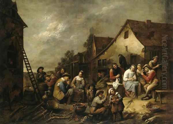 Village Inn Oil Painting by Gillis van Tilborgh