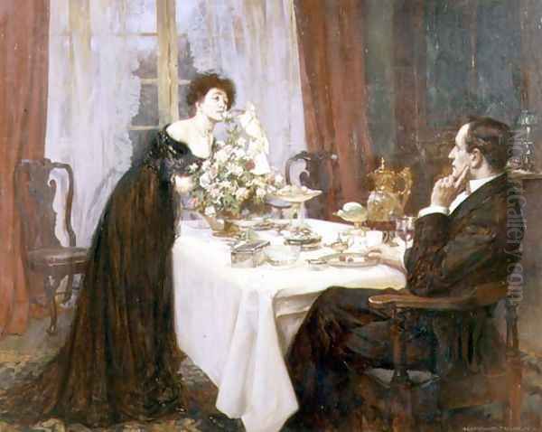 The Anniversary, I love thee to the level of everyday's most quiet need - Elizabeth Barrett Browning, 1909 Oil Painting by Albert Chevallier Tayler