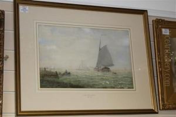 Sail Barges Off The Coast Oil Painting by George Stanfield Walters