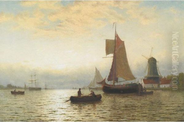 Shipping Off A Coast Oil Painting by George Stanfield Walters