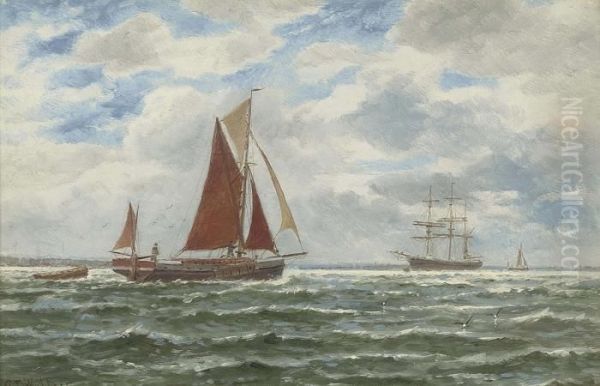 A Dutch Boat On The Maas, Holland Oil Painting by George Stanfield Walters