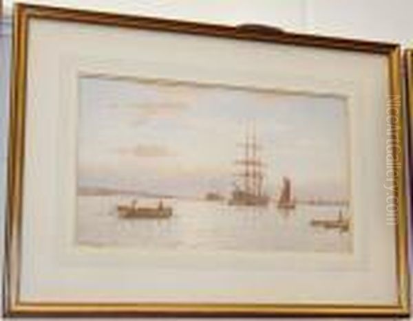 Ship In A Harbour; Oil Painting by George Stanfield Walters