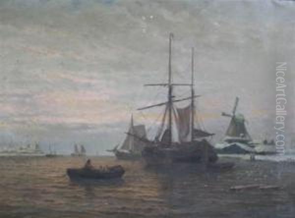 Shipping Off The Dutch Coast In Winter Oil Painting by George Stanfield Walters