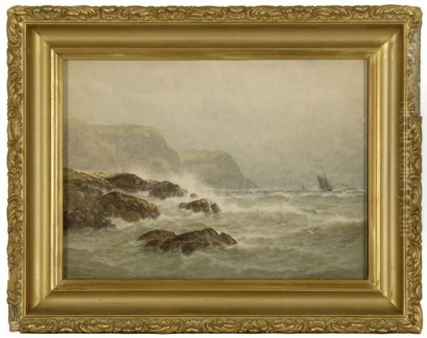 Waves Against A Rocky Coast Oil Painting by George Stanfield Walters