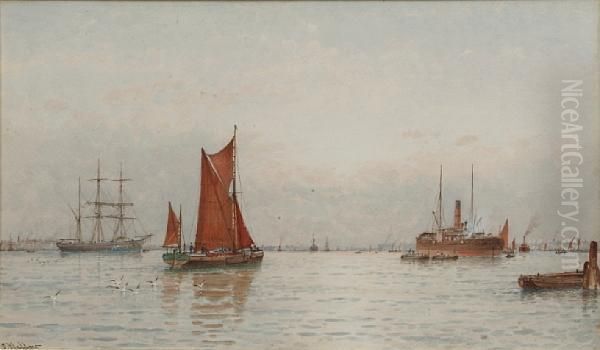 On The Thames, Deptford Reach Oil Painting by George Stanfield Walters