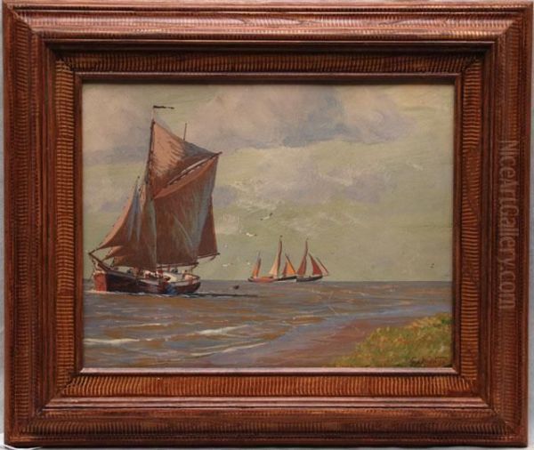 Ships By Shore Oil Painting by George Stanfield Walters