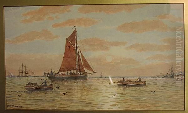 Fishing Boats Off Sheerness. Oil Painting by George Stanfield Walters