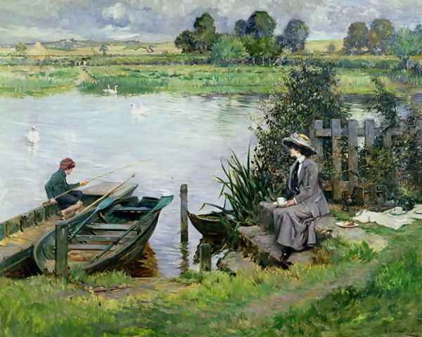 The Thames at Benson, 1912 Oil Painting by Albert Chevallier Tayler