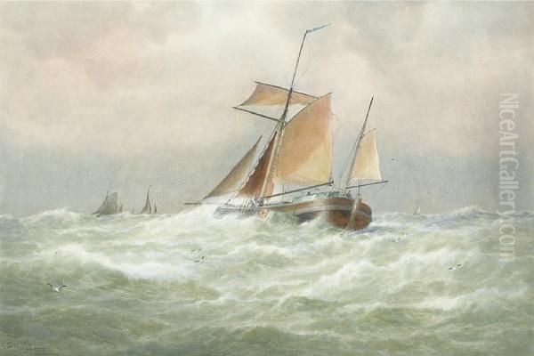 A Dutch Fishing Boat In Heavy Seas Oil Painting by George Stanfield Walters