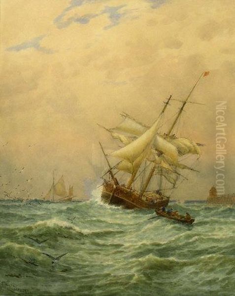 Leaving Harbour, Watercolour Signed & Dated 1881 Oil Painting by George Stanfield Walters