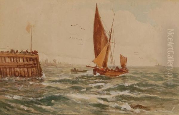 Fishingvessels Near The Harbour Oil Painting by George Stanfield Walters