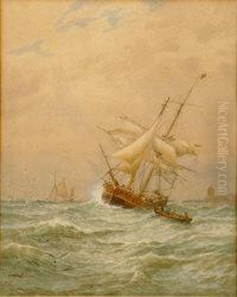 Seascape With Twin Masted Ship Oil Painting by George Stanfield Walters