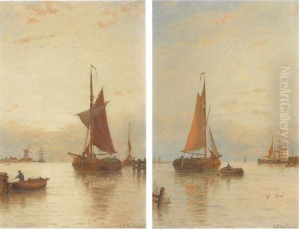 Shipping In A Calm, Dordrecht Oil Painting by George Stanfield Walters