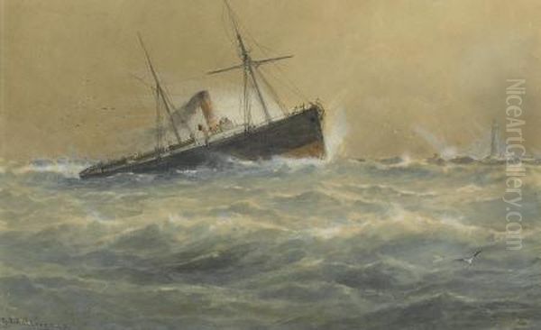 Untitled (ship At Sea) Oil Painting by George Stanfield Walters