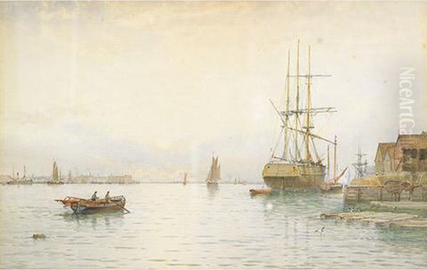 Shipping In A Harbour Oil Painting by George Stanfield Walters