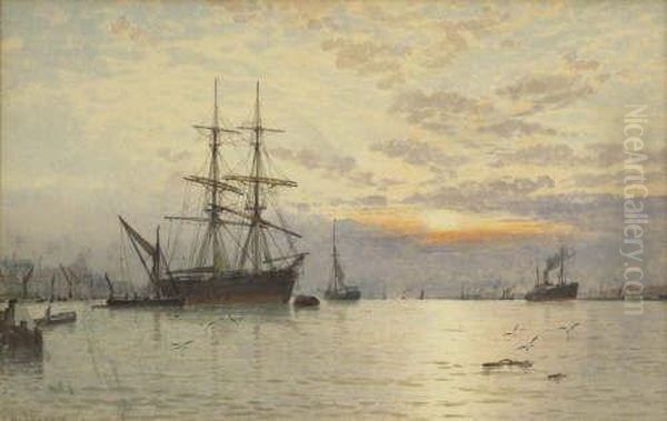 Shipping At Anchor In The Pool Of London Oil Painting by George Stanfield Walters