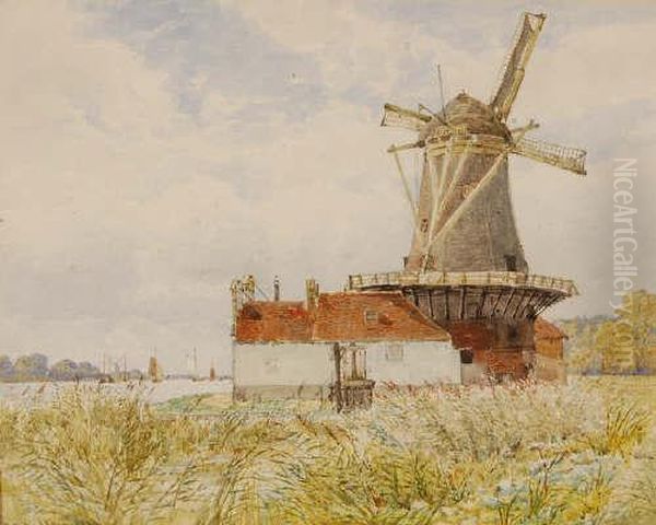 Study Of Ariverside Windmill Oil Painting by George Stanfield Walters