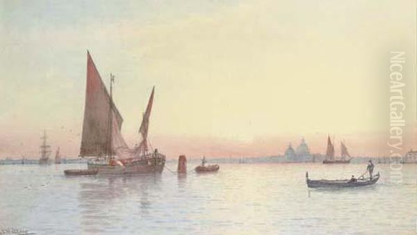 Venetian Craft On The Lagoon Before Santa Maria Della Salute Oil Painting by George Stanfield Walters