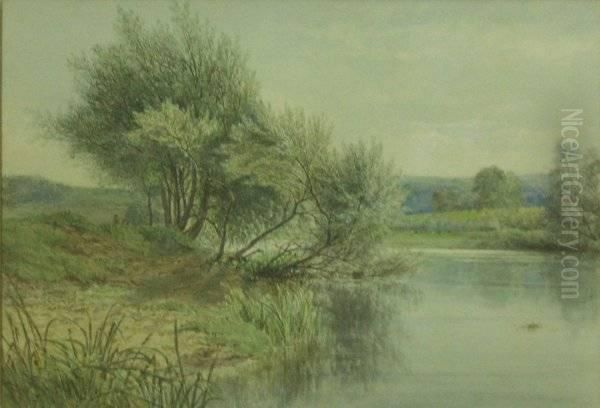 Calm River Winding Through The Countryside Oil Painting by George Stanfield Walters