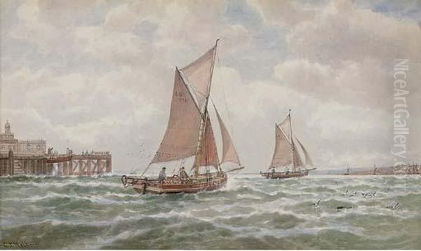 Leigh Boats Off Southend Pier Oil Painting by George Stanfield Walters