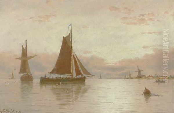 Shipping A Dutch Calm Oil Painting by George Stanfield Walters