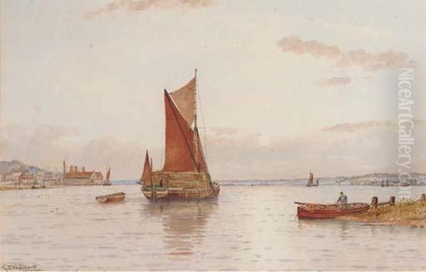 A Loaded Timber Barge On The Medway Oil Painting by George Stanfield Walters