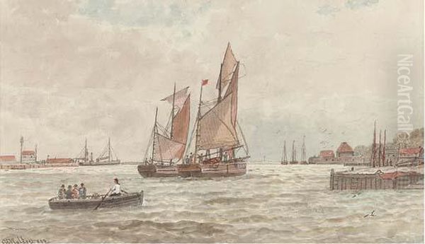 Shipping In An Estuary Oil Painting by George Stanfield Walters