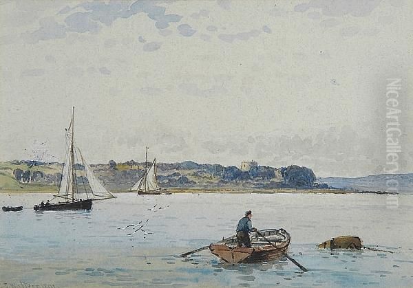 A Fisherman On The River Stour Off The Shotley Peninsula Oil Painting by George Stanfield Walters