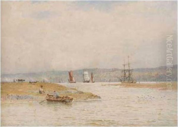 A Busy River Oil Painting by George Stanfield Walters