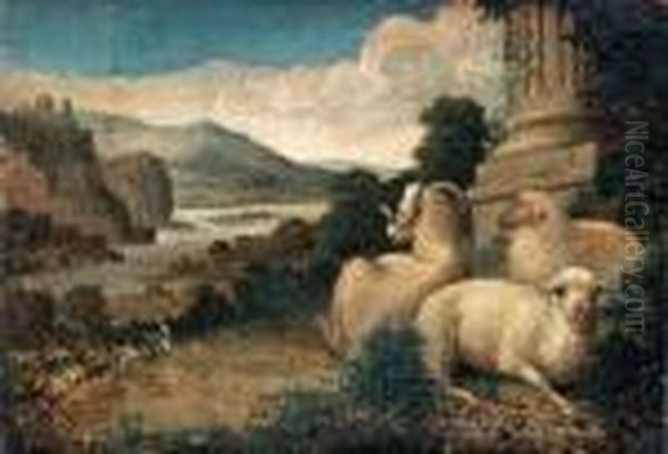 Pastoral Landscape With Ruins And Restingsheep Oil Painting by James Ward