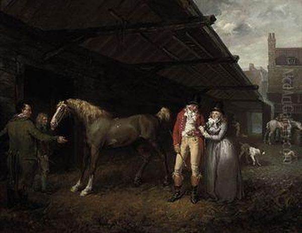 A Livery Yard Oil Painting by James Ward