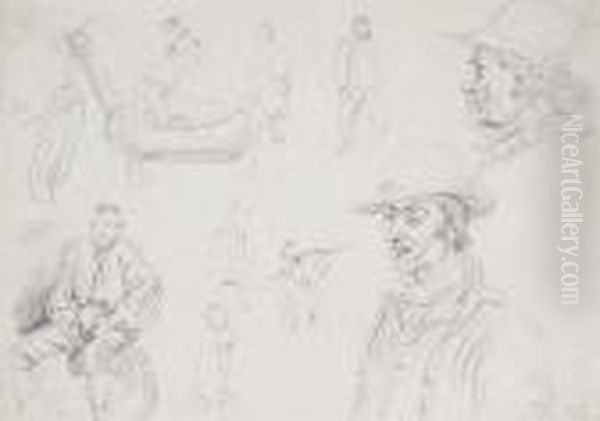 Studies Of Farm Workers Oil Painting by James Ward