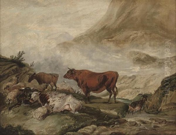 Cattle And Sheep In The Highlands Oil Painting by James Ward