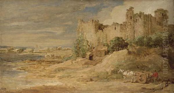 A Castle By The Sea, Possibly Manorbier Castle, Pembrokeshire Oil Painting by James Ward