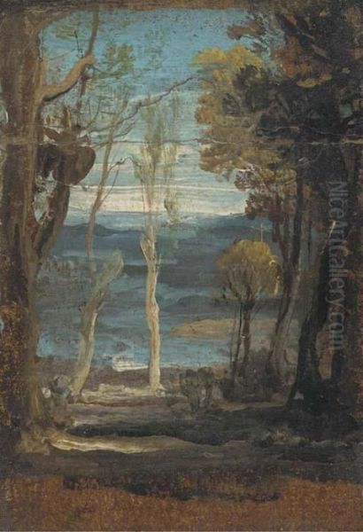 A Wooded Landscape, A Sketch Oil Painting by James Ward