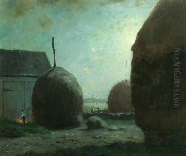 Newbury Haystacks in Moonlight Oil Painting by Dwight William Tryon