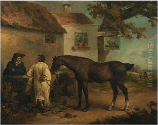 Horse And Groom At A Trough Oil Painting by James Ward