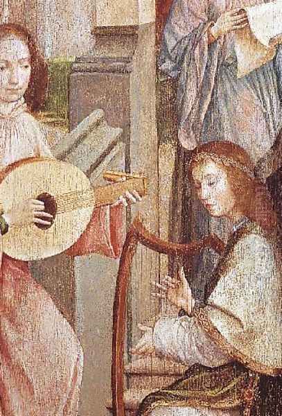 The Annunciation (detail of two Angels Playing Instruments) Oil Painting by Carlos Taborda Vlame Frey